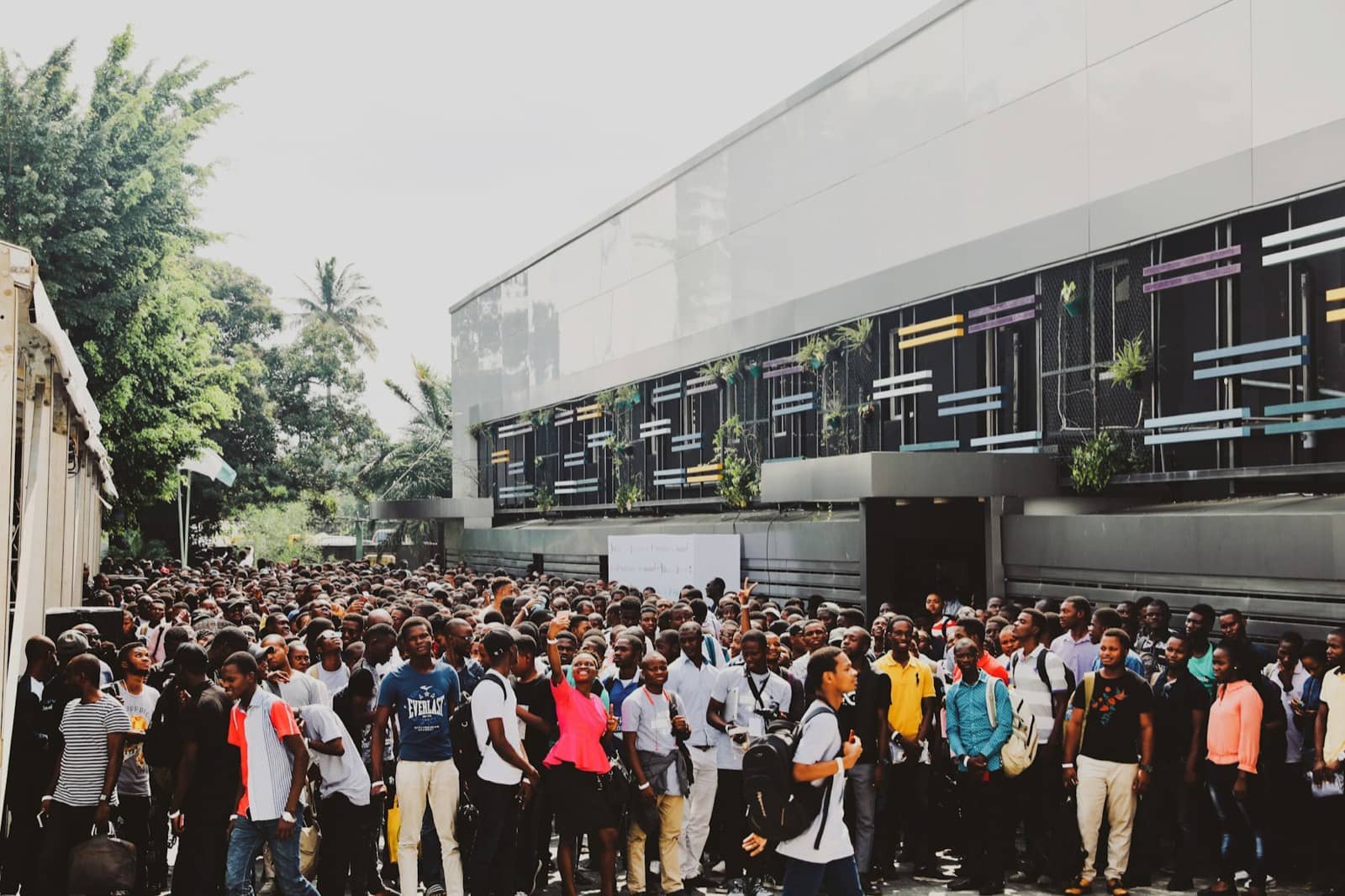 Crowd gathered outside a concert venue
